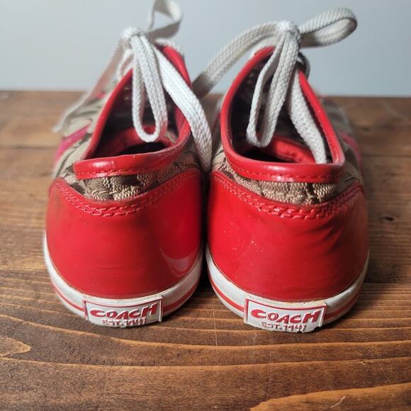 Coach Canvas Shoe Low Top Red and Brown Womens Size 5.5 - Picture 4 of 8